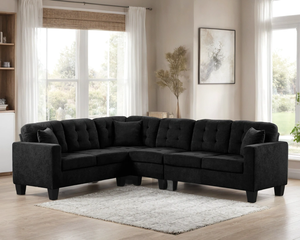 Logan Black Fabric Reversible Sectional