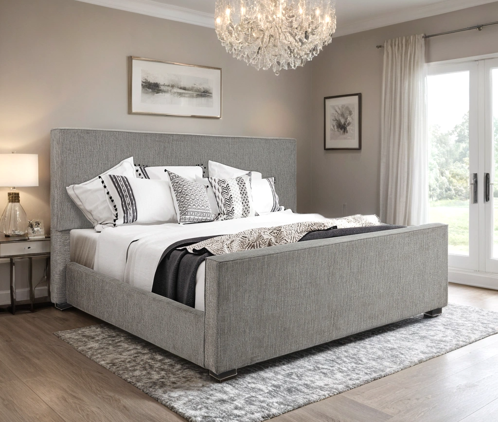 Ava Gray Upholstered Panel King Bed