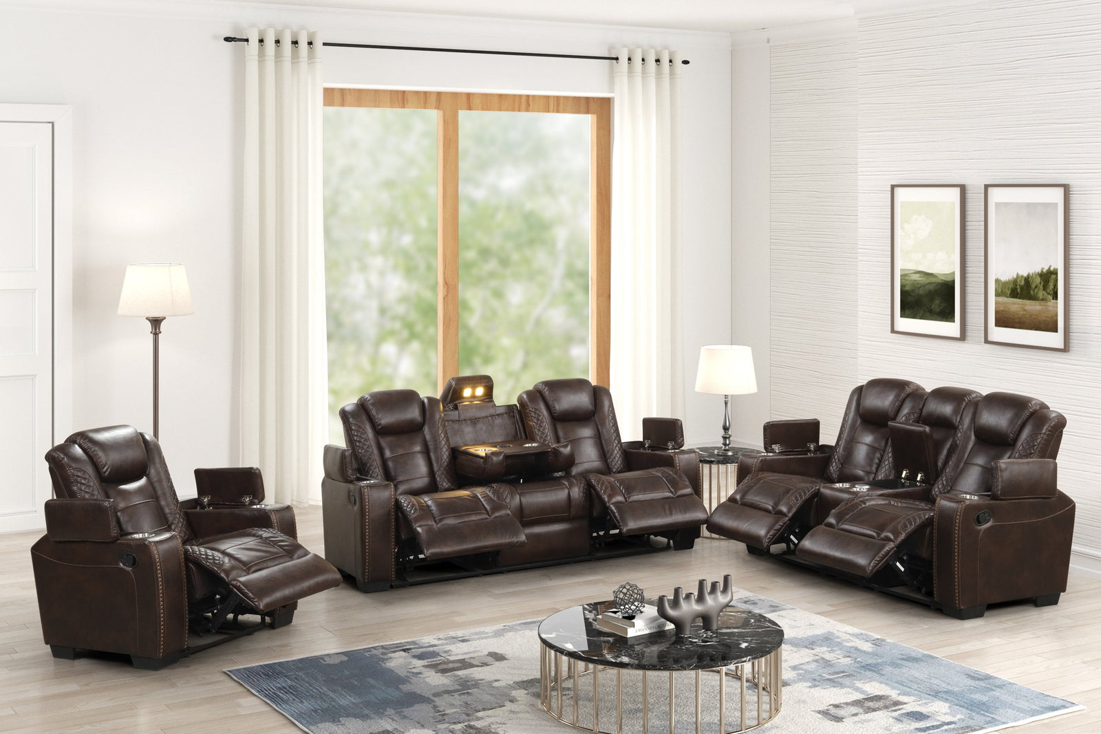 Stefano Brown Leather Gel 3-Piece Reclining Set