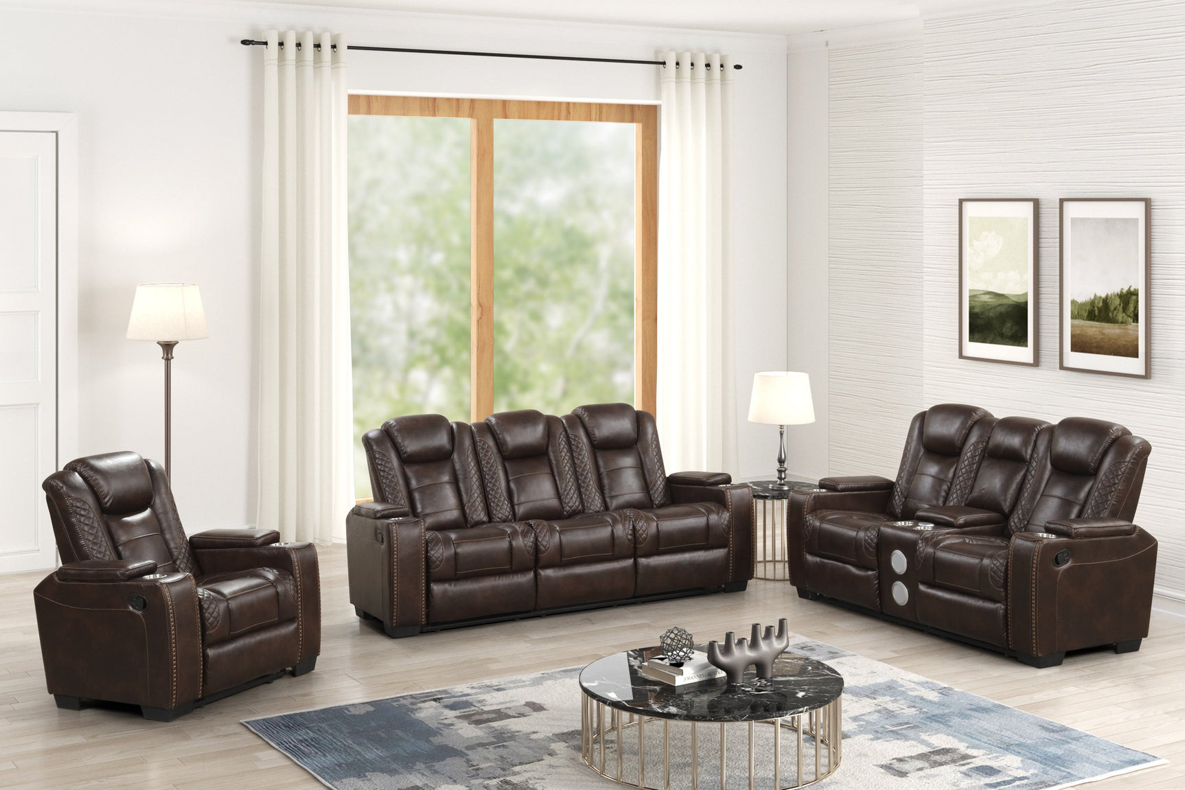 Stefano Brown Leather Gel 3-Piece Reclining Set
