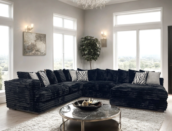 Saro Black Neutral Fabric Oversized Sectional