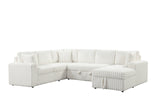 Forever Beige Fabric Sectional With Pull-Out Bed