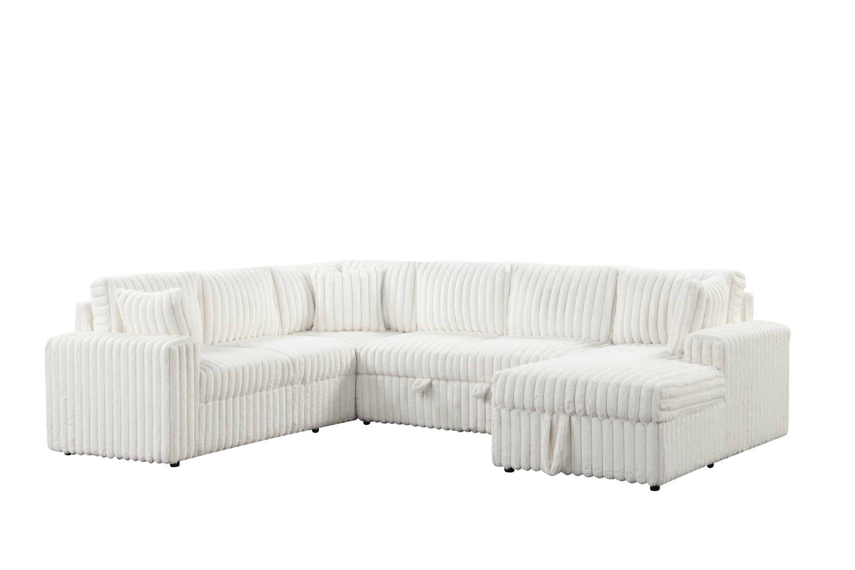 Forever Beige Fabric Sectional With Pull-Out Bed