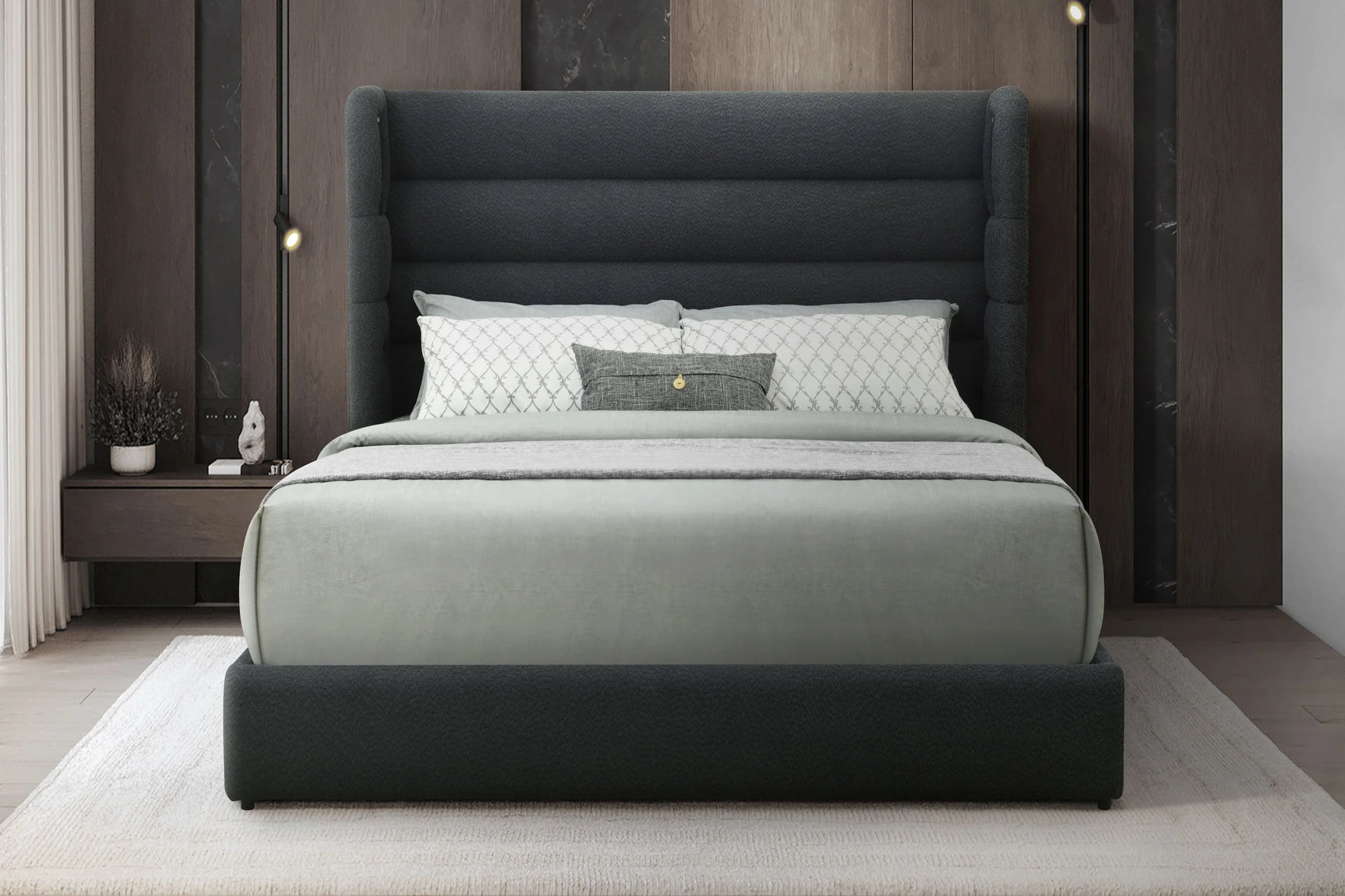 Hero Black Upholstered Bluetooth Speaker Platform King Bed