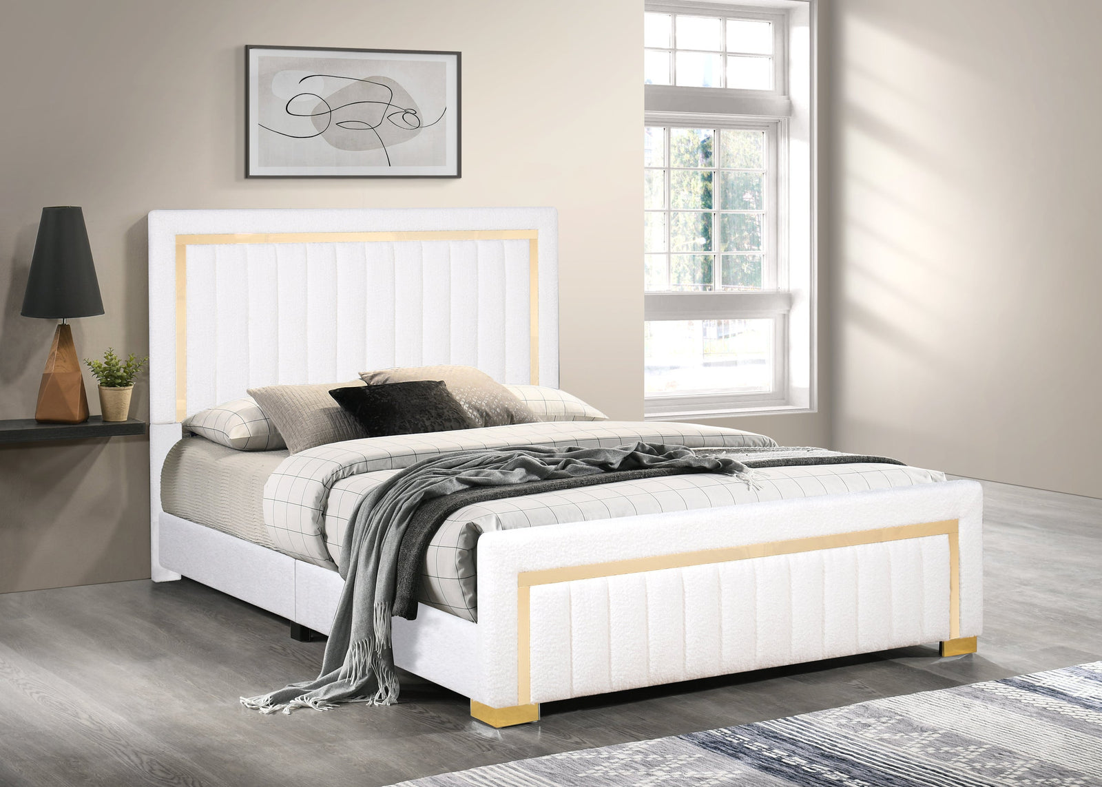 Heindal White Upholstered Panel Full Bed