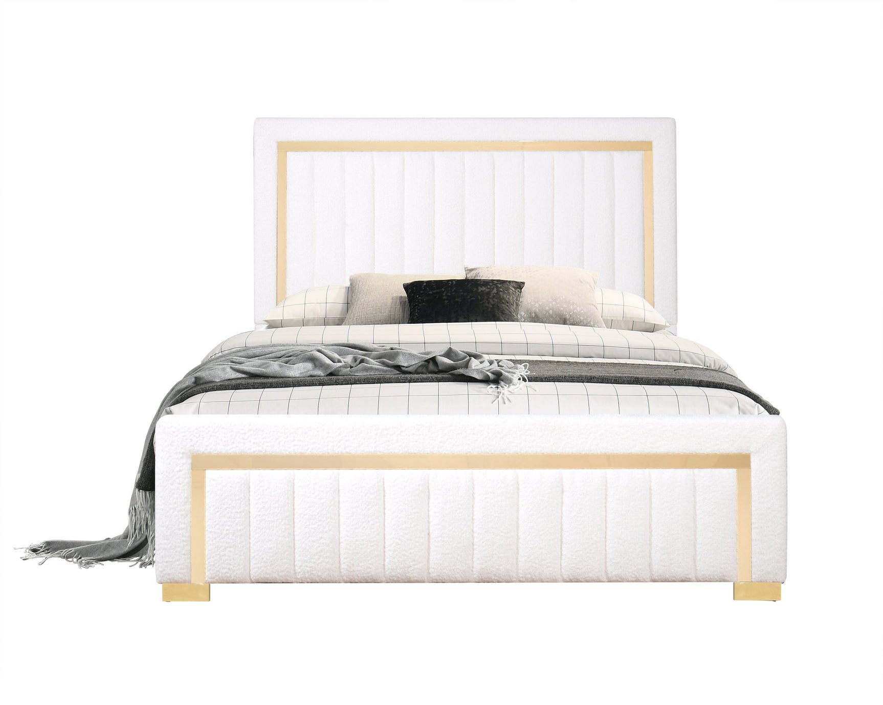 Heindal White Upholstered Panel Queen Bed