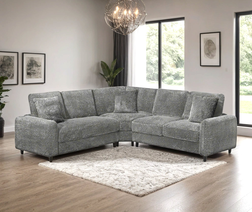 Stella Gray Teddy Bear Fabric Sectional