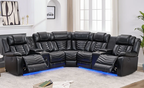 Ace Black Leather Gel Reclining Sectional