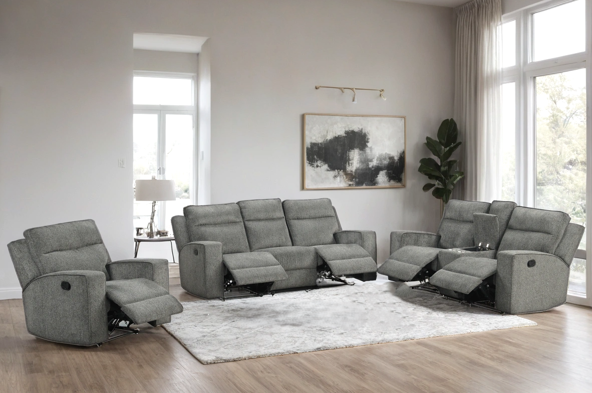 Hudson Dark Gray Chenille 3-Piece Reclining Set