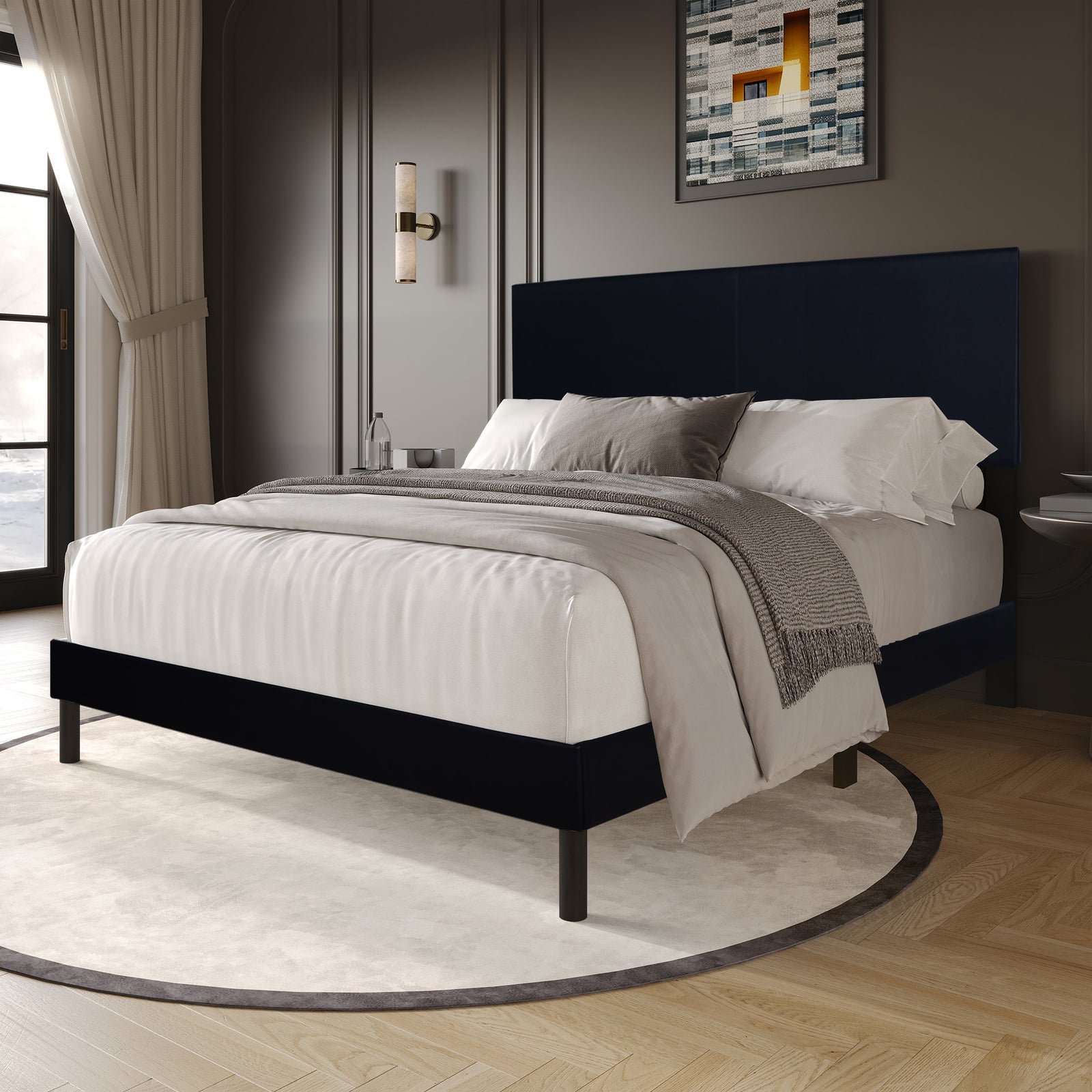 Helen Black PU Platform Queen Bed