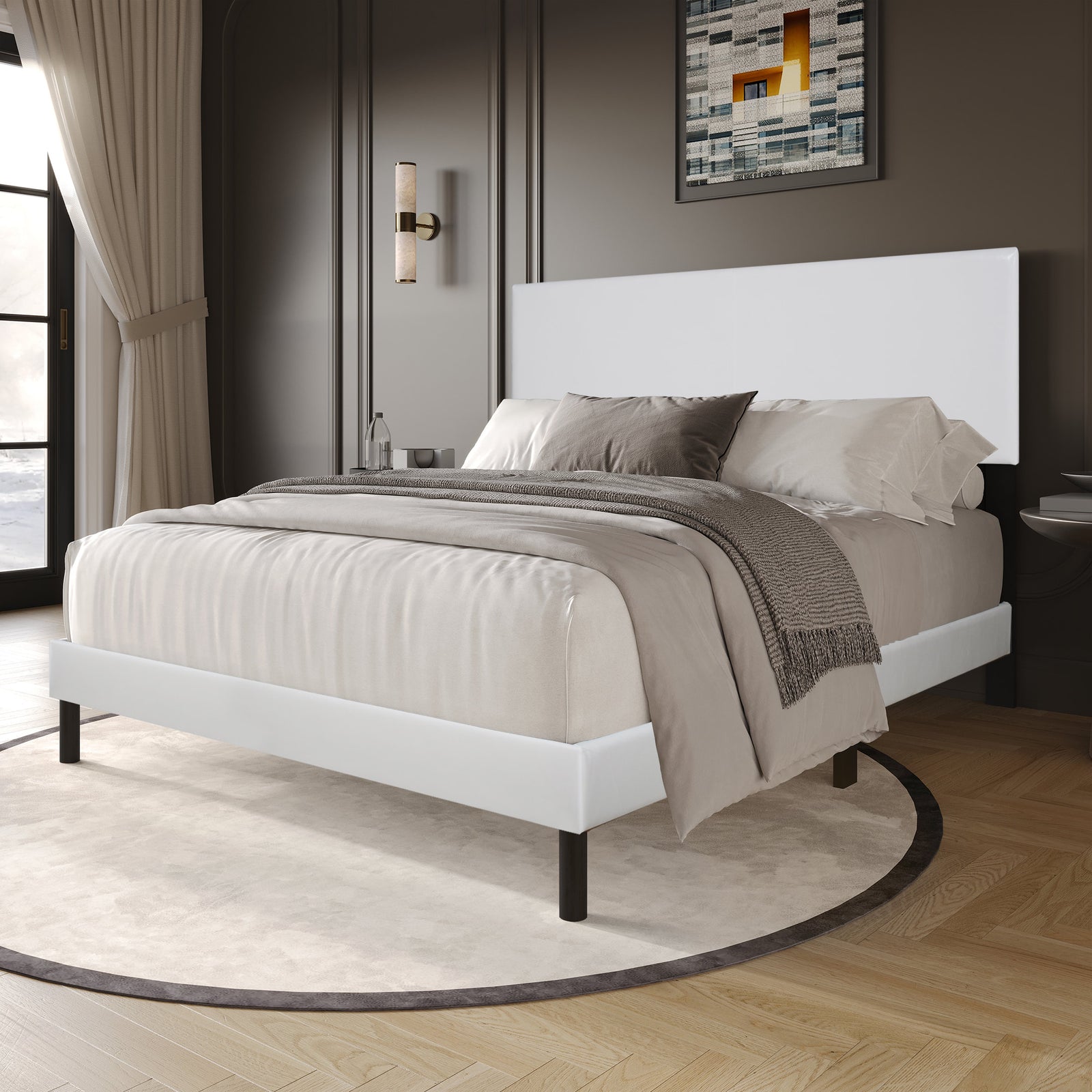 Helen White PU Platform Queen Bed