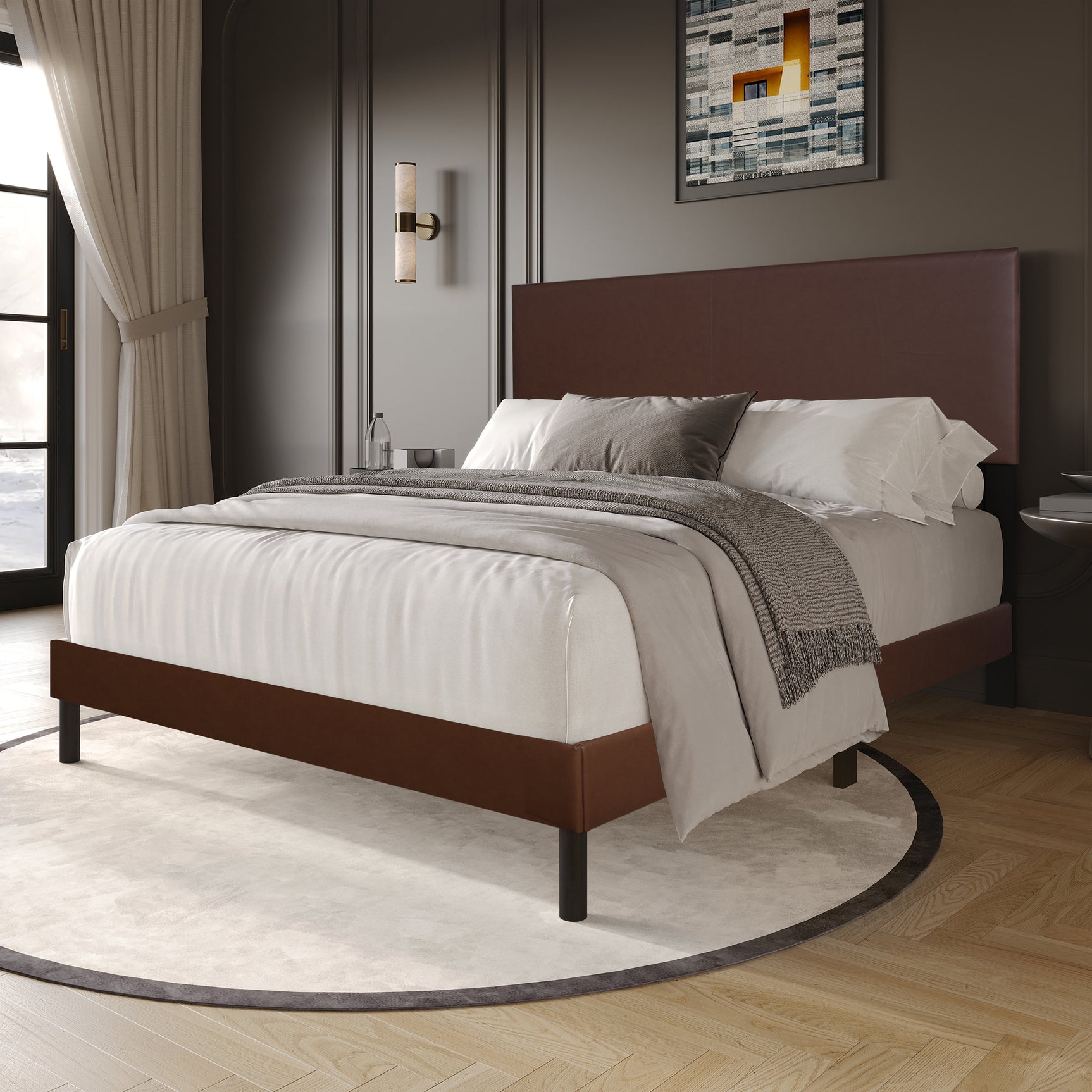 Helen Brown PU Platform Twin Bed