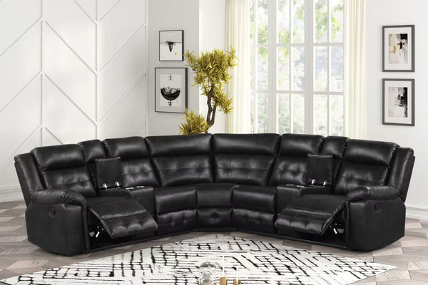 Jacob Black Leather Gel Reclining Sectional