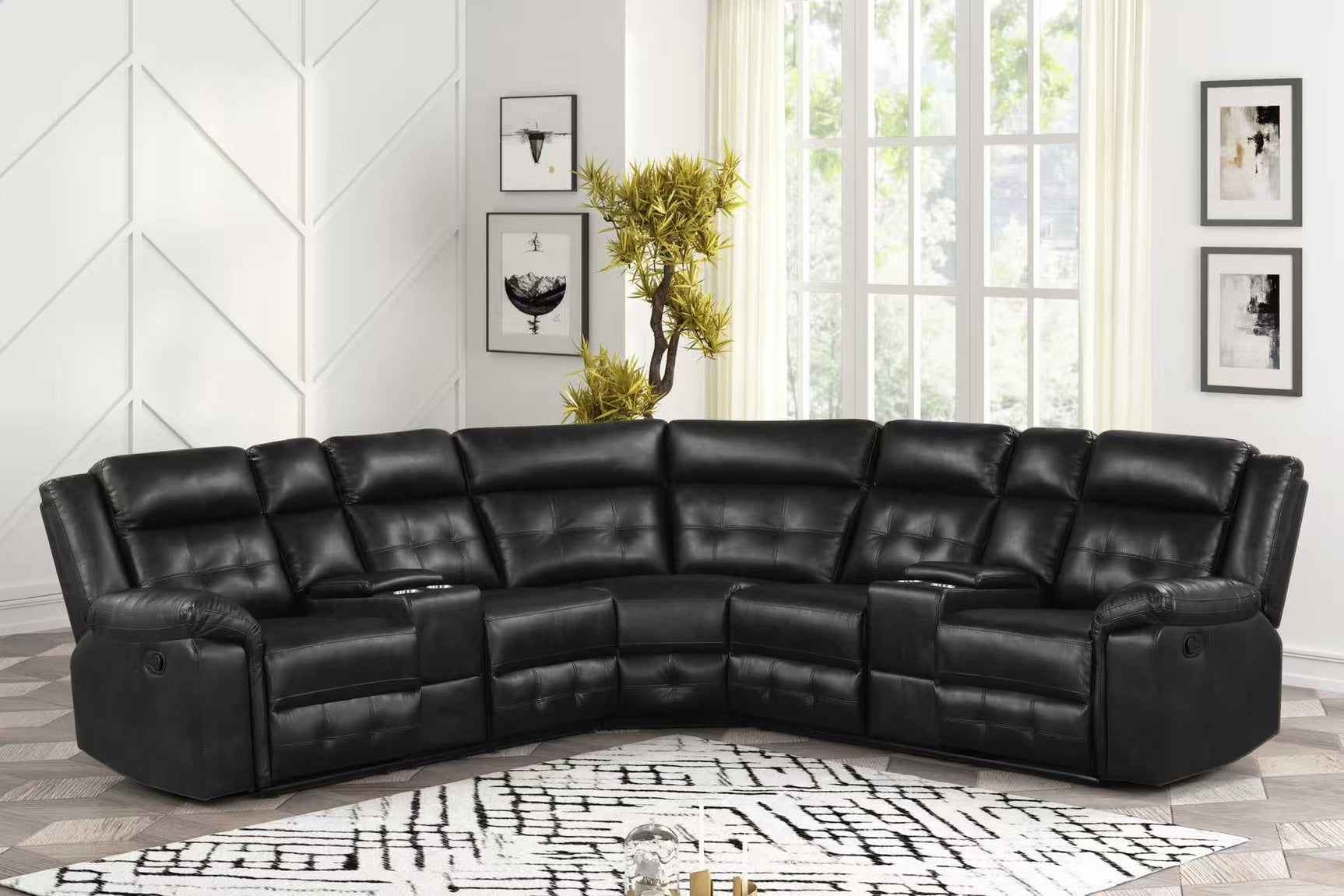 Jacob Black Leather Gel Reclining Sectional