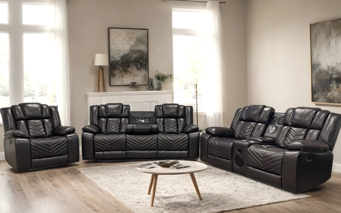 Ace Brown Leather Gel 3-Piece Reclining Set