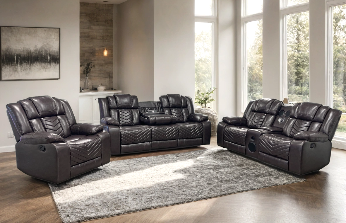 Ace Brown Leather Gel 3-Piece Reclining Set