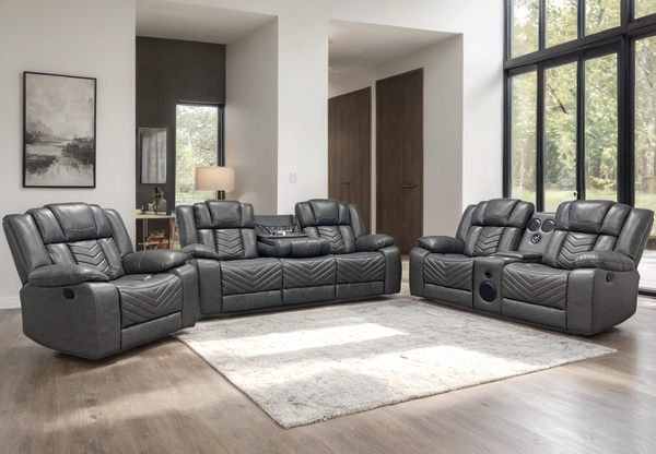 Ace Gray Leather Gel 3-Piece Reclining Set