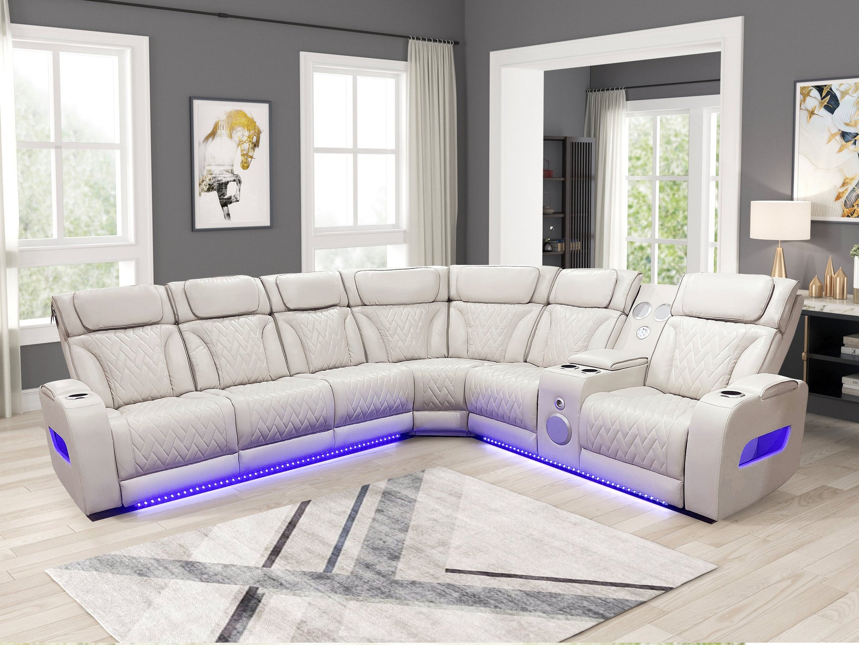 Barcelona Sand Power Reclining Sectional w Power Headrests