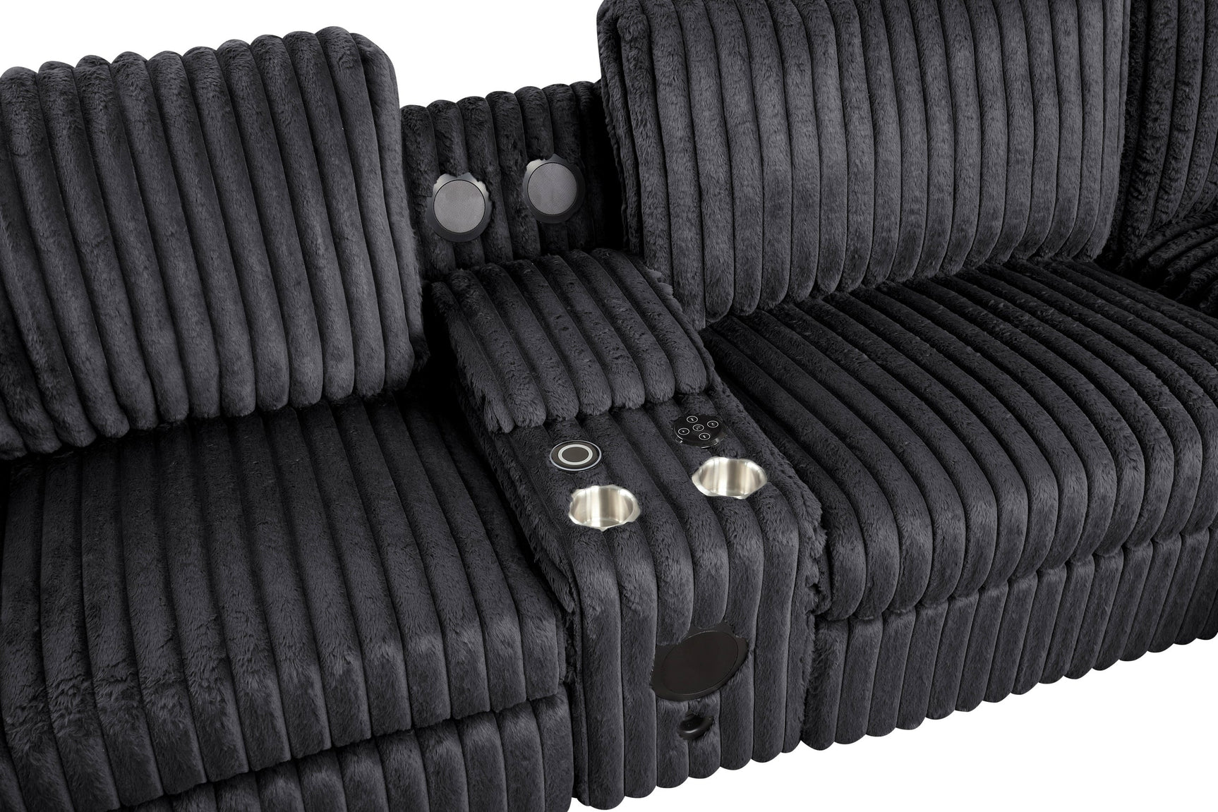 Amelia Onyx Power Reclining Sectional w Bluetooth Speakers