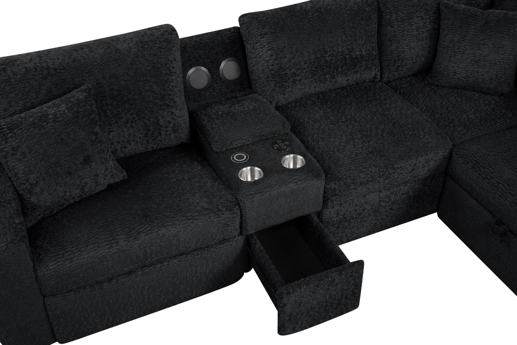 Hunter Black Sectional w Bluetooth Speaker & Pull-Out Bed
