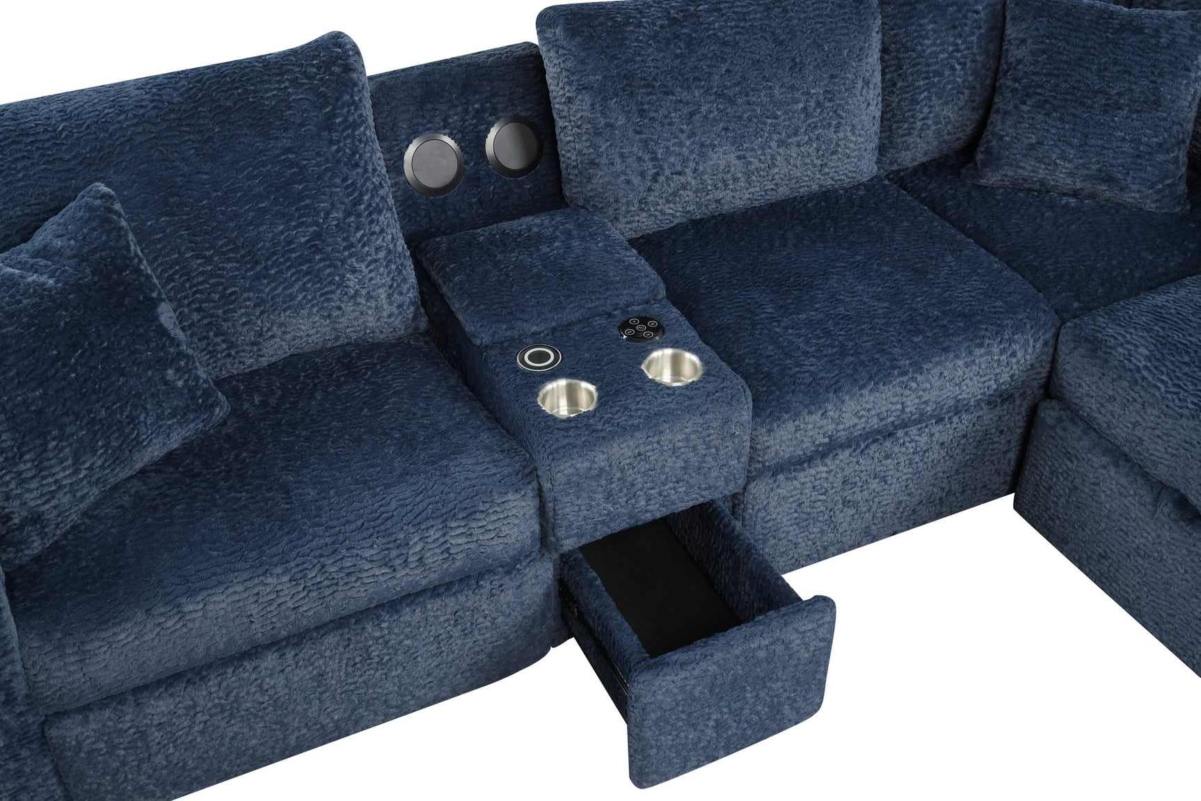 Hunter Blue Sectional w Bluetooth Speaker & Pull-Out Bed