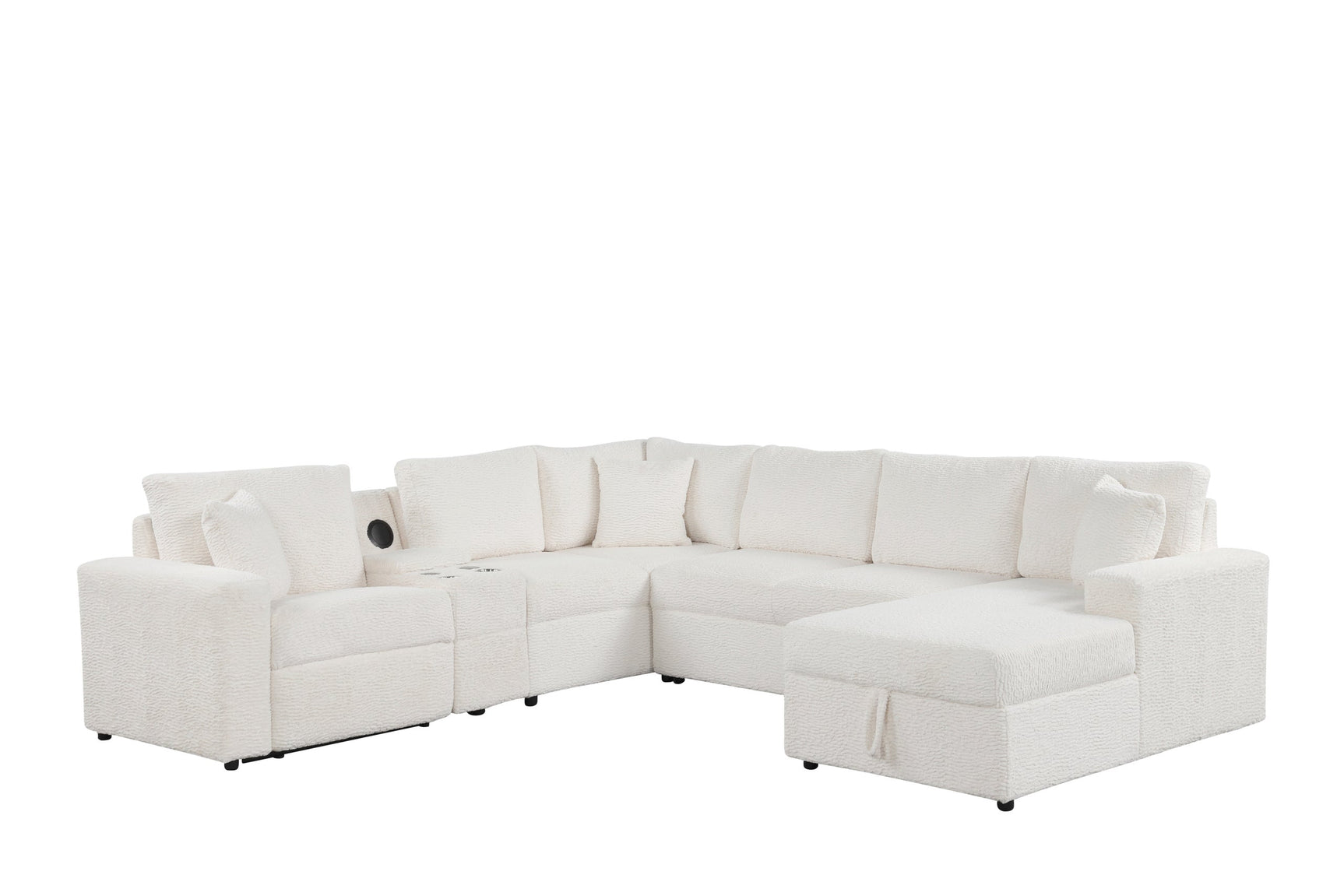 Hunter White Sectional w Bluetooth Speaker & Pull-Out Bed