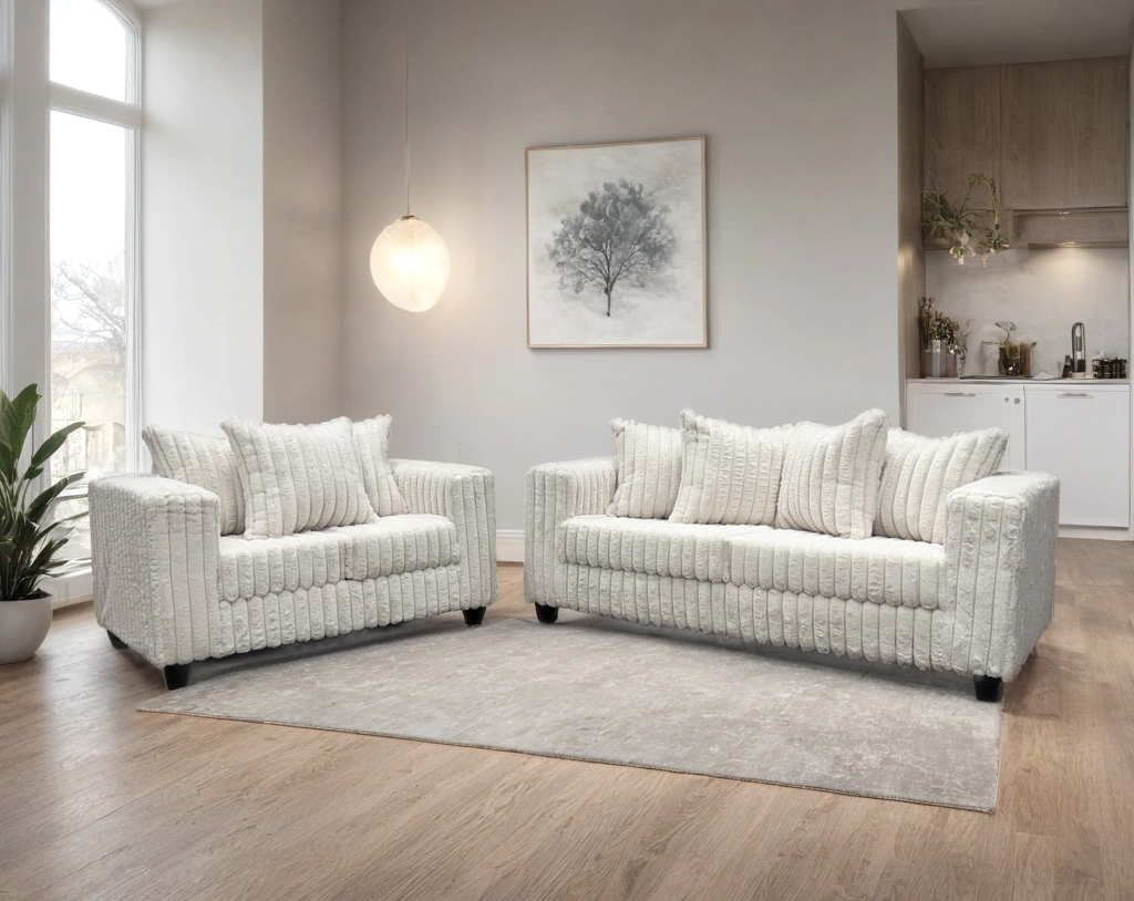 FiveTen Cream Velvet 2-Piece Living Room Set
