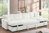 July Beige Double Storage Chaise Sectional w Pull Out Bed