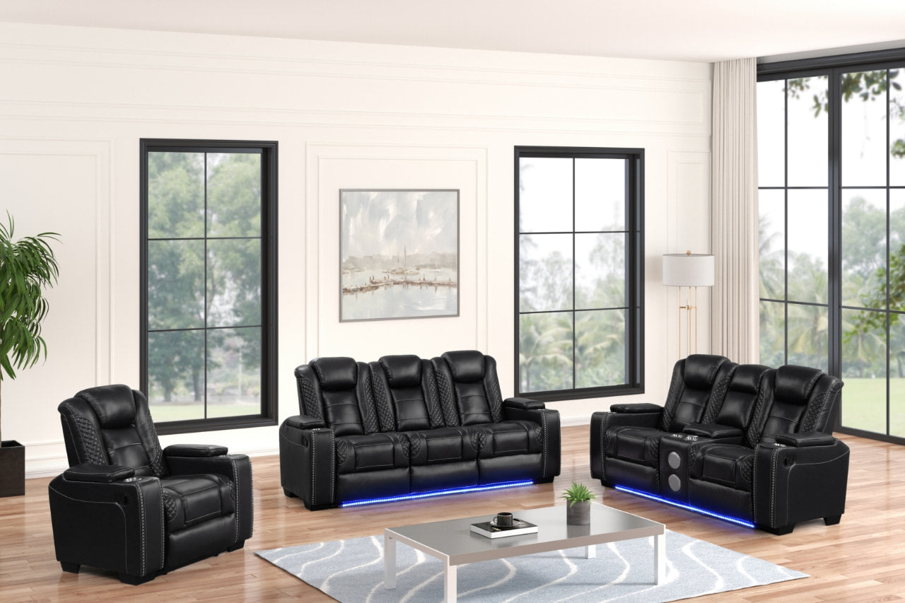 Stefano Black Leather Gel 3-Piece Reclining Set
