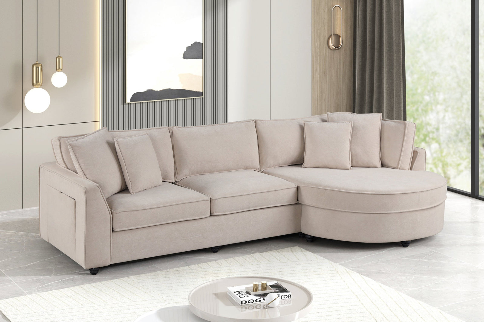 Elva Beige Sectional w Reversible Chaise