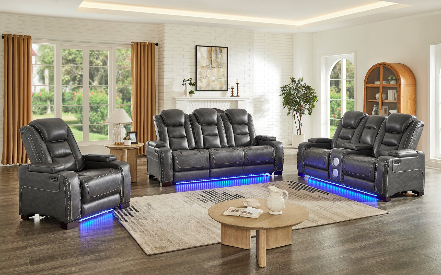 Tesla Gray Leather Gel 3-Piece Power Reclining Set