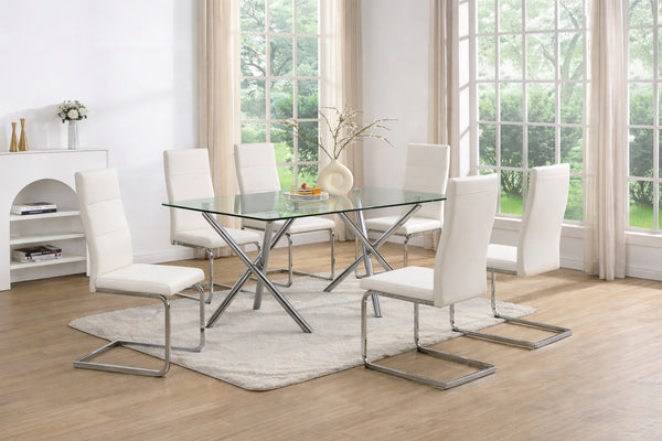 Dani White Glass Table + 6 Chairs
