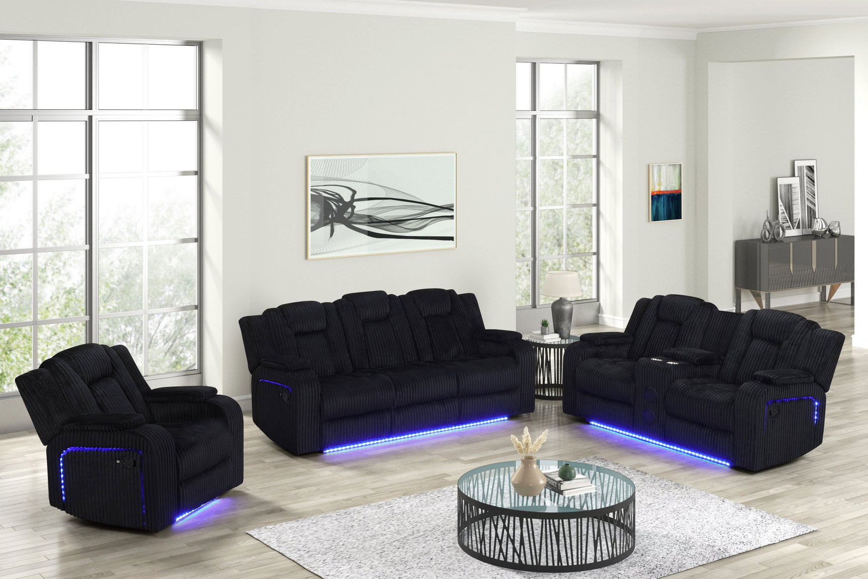 Hulk Black Fabric 3-Piece Reclining Set