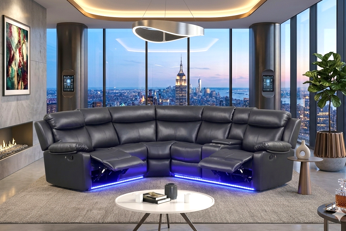 Super Black Reclining Sectional from Ella Furniture