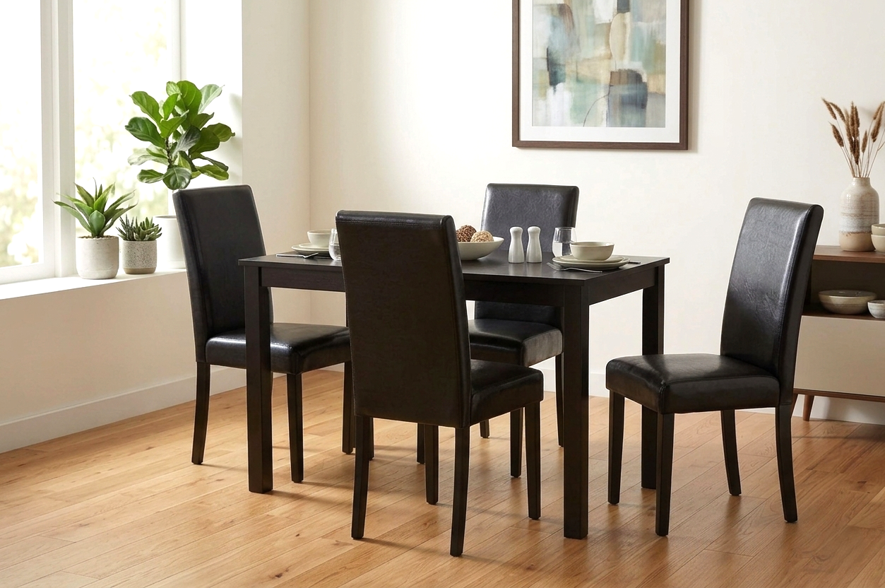 Donny Black PU Dining Table + 4 Chairs from Ella Furniture