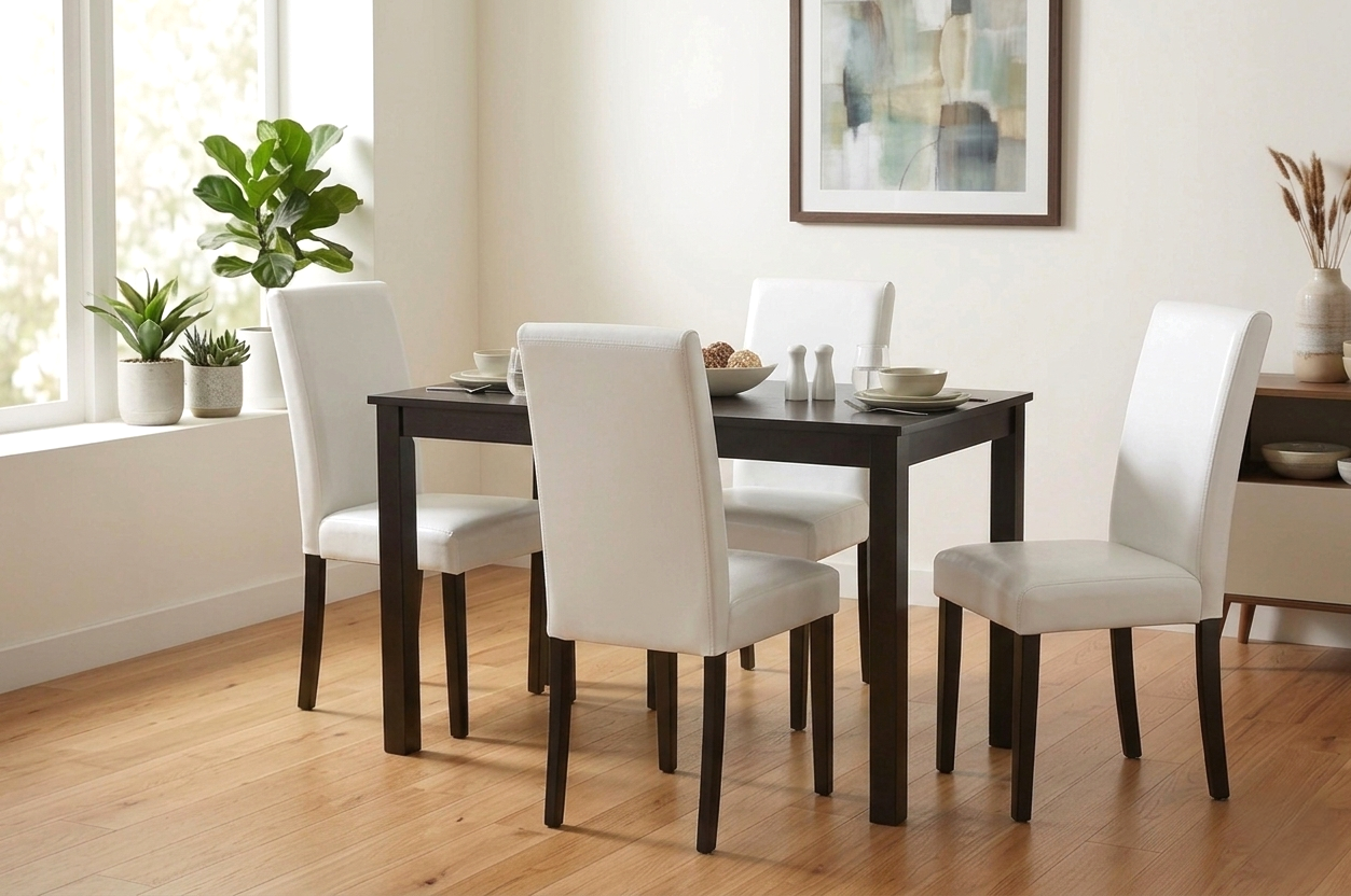Donny White PU Dining Table + 4 Chairs from Ella Furniture