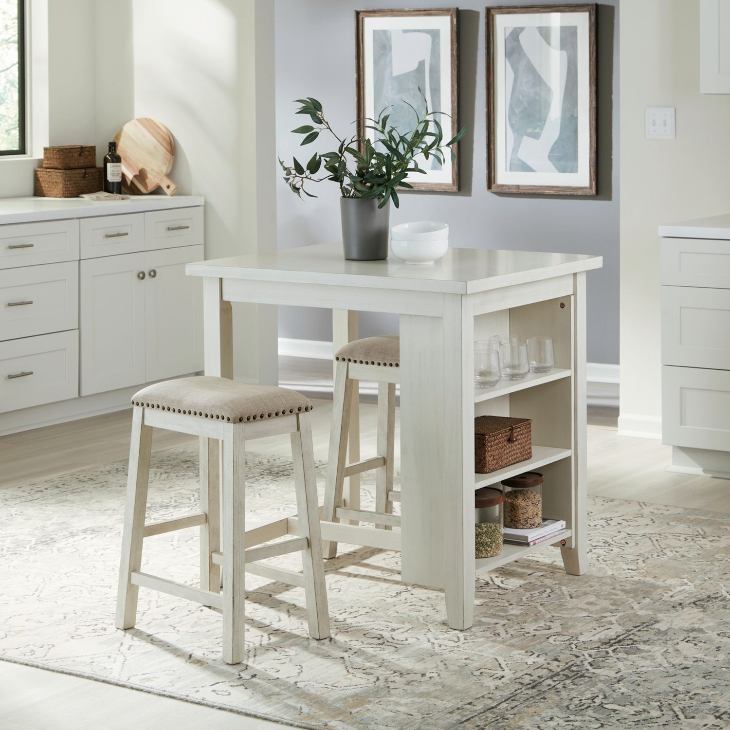 Nuni White Counter Height Table + 2 Chairs from Ella Furniture