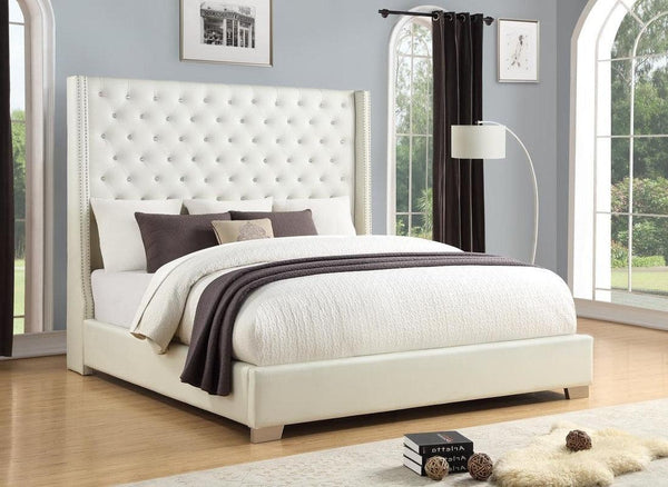 White Modern Contemporary Solid Wood Faux Leather Upholstered Tufted 6Ft Diamond King Bed - Ella Furniture