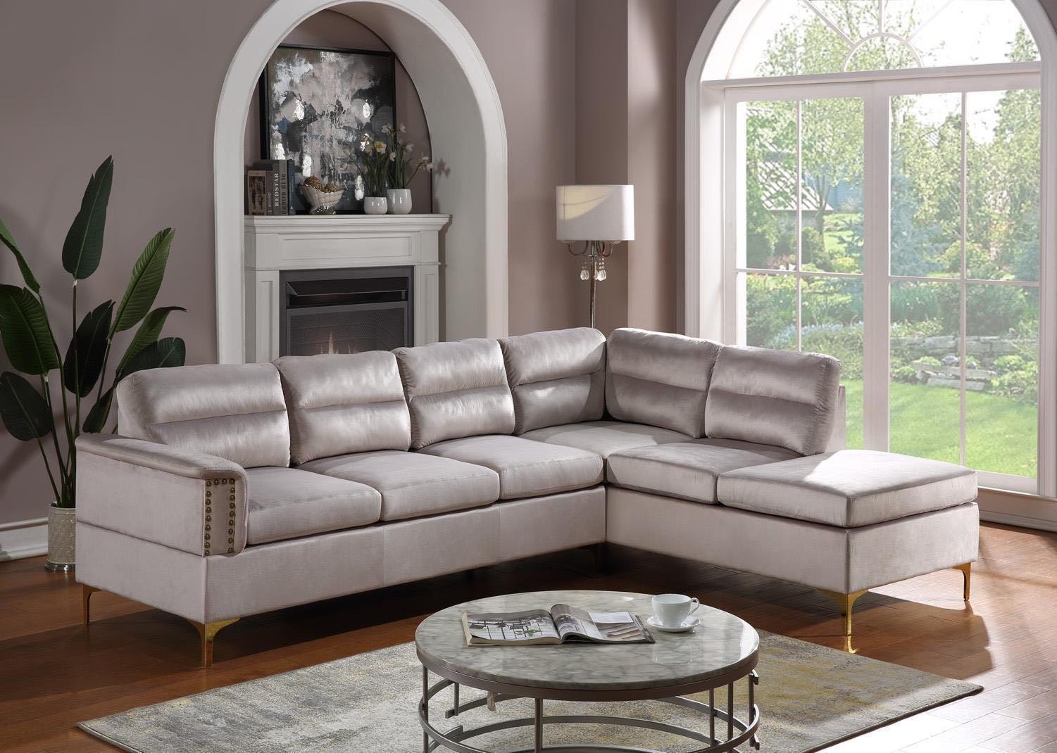 Vogue Black Modern Contemporary Solid Wood Gold Metal Legs Velvet Upholstered Sectional - Ella Furniture