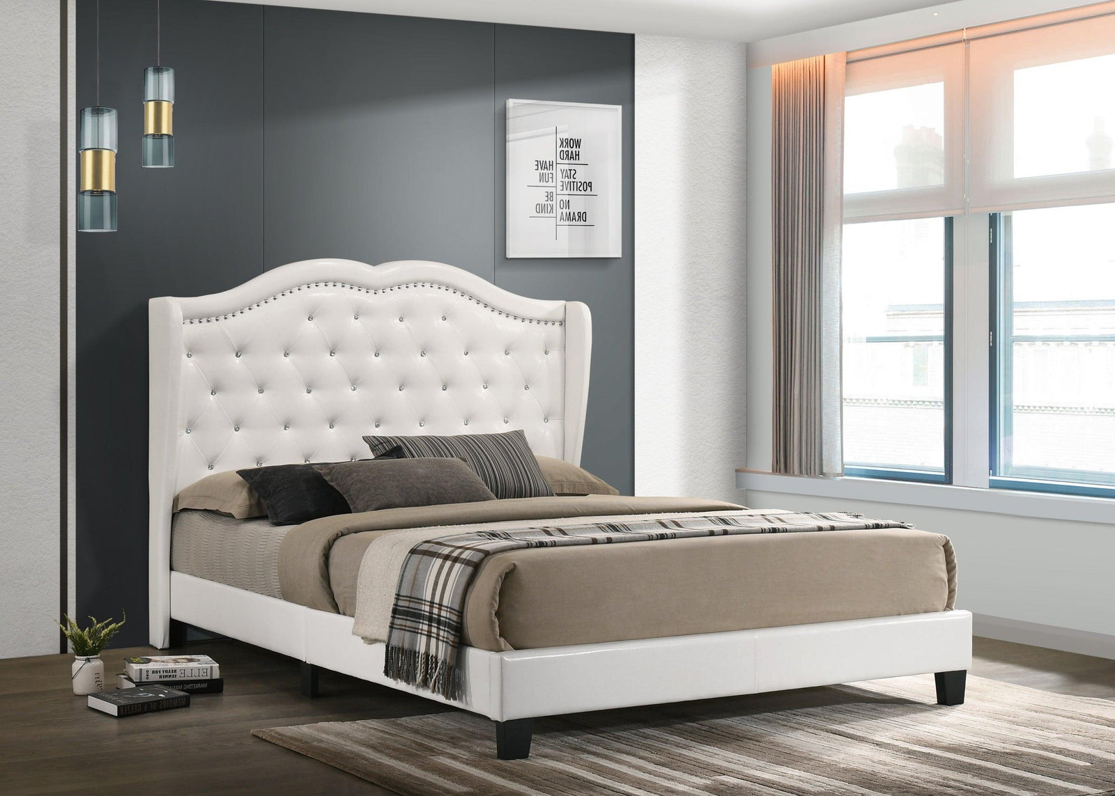 Paradise White Faux Leather Upholstered Tufted Platform Full Bed