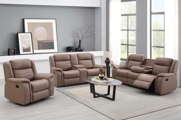 S7330 Max (Tan) (3Pc Sofa, Loveseat And Recliner) - Ella Furniture