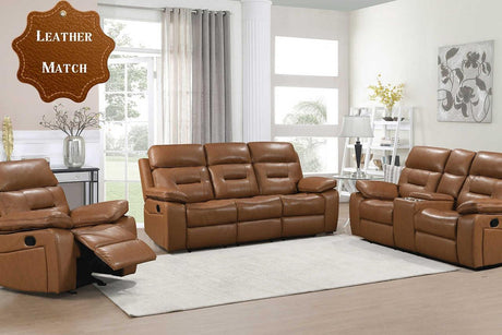 S8232 Dallas (Camel) (2Pcs Reclining Sofa And Loveseat (Leather Match)) - Ella Furniture