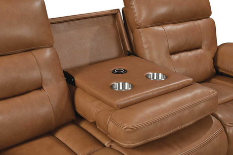 S8232 Dallas (Camel) (2Pcs Reclining Sofa And Loveseat (Leather Match)) - Ella Furniture