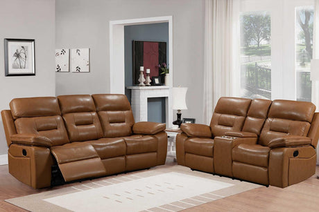 S8232 Dallas (Camel) (2Pcs Reclining Sofa And Loveseat (Leather Match)) - Ella Furniture