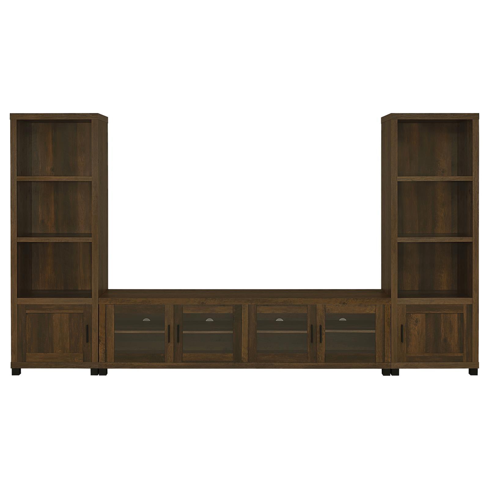 Sachin Sachin 3-Shelf Media Tower With Storage Cabinet Dark Pine 707736 - Ella Furniture