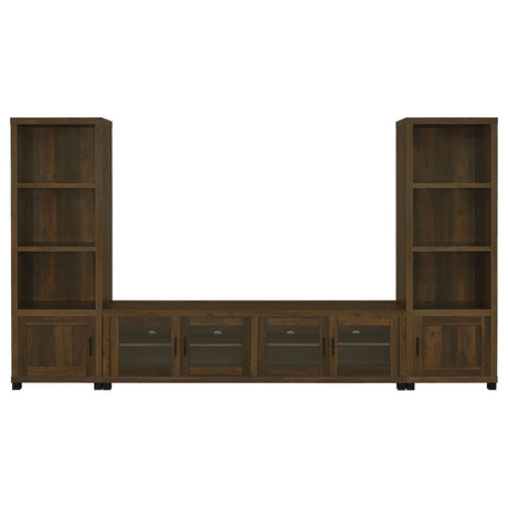 Sachin Sachin 3-Shelf Media Tower With Storage Cabinet Dark Pine 707736 - Ella Furniture