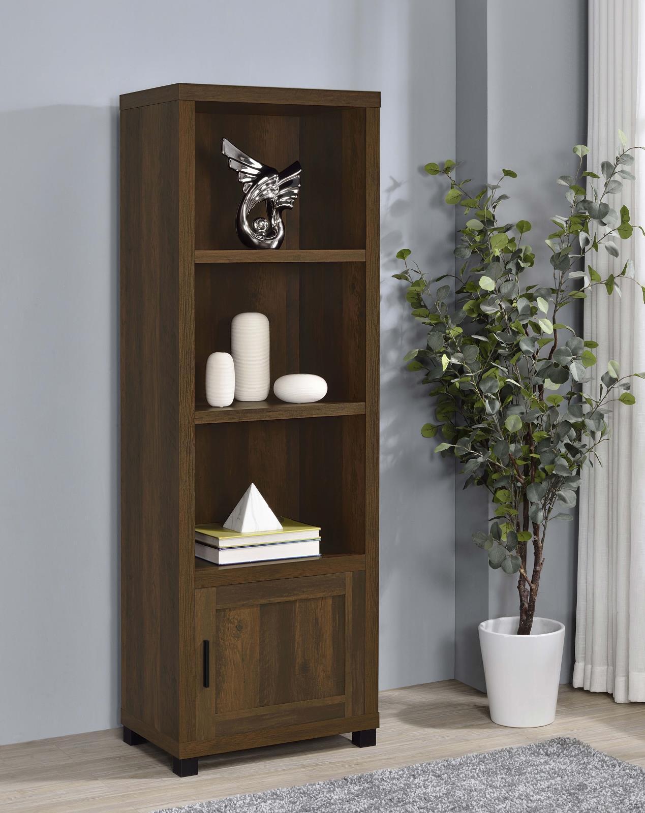 Sachin Sachin 3-Shelf Media Tower With Storage Cabinet Dark Pine 707736 - Ella Furniture