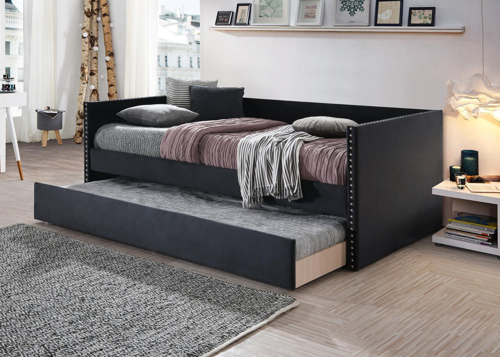 Sadie Black Contemporary Modern Trundle Velvet Daybed - Ella Furniture