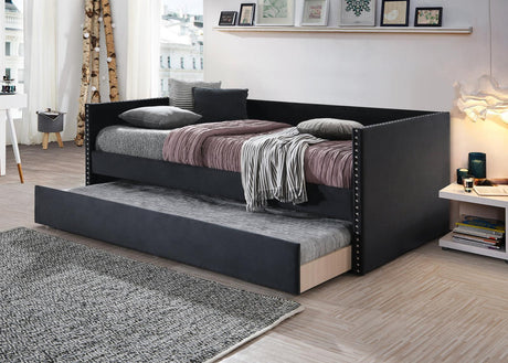 Sadie Black Contemporary Modern Trundle Velvet Daybed - Ella Furniture