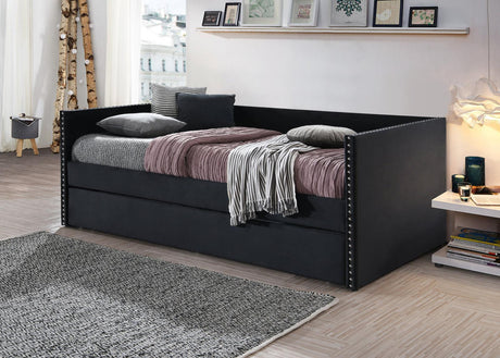 Sadie Black Contemporary Modern Trundle Velvet Daybed - Ella Furniture
